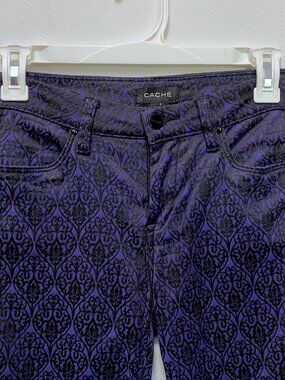 CACHE dark purple black damask stretchy skinny jeans gothic victorian vampire